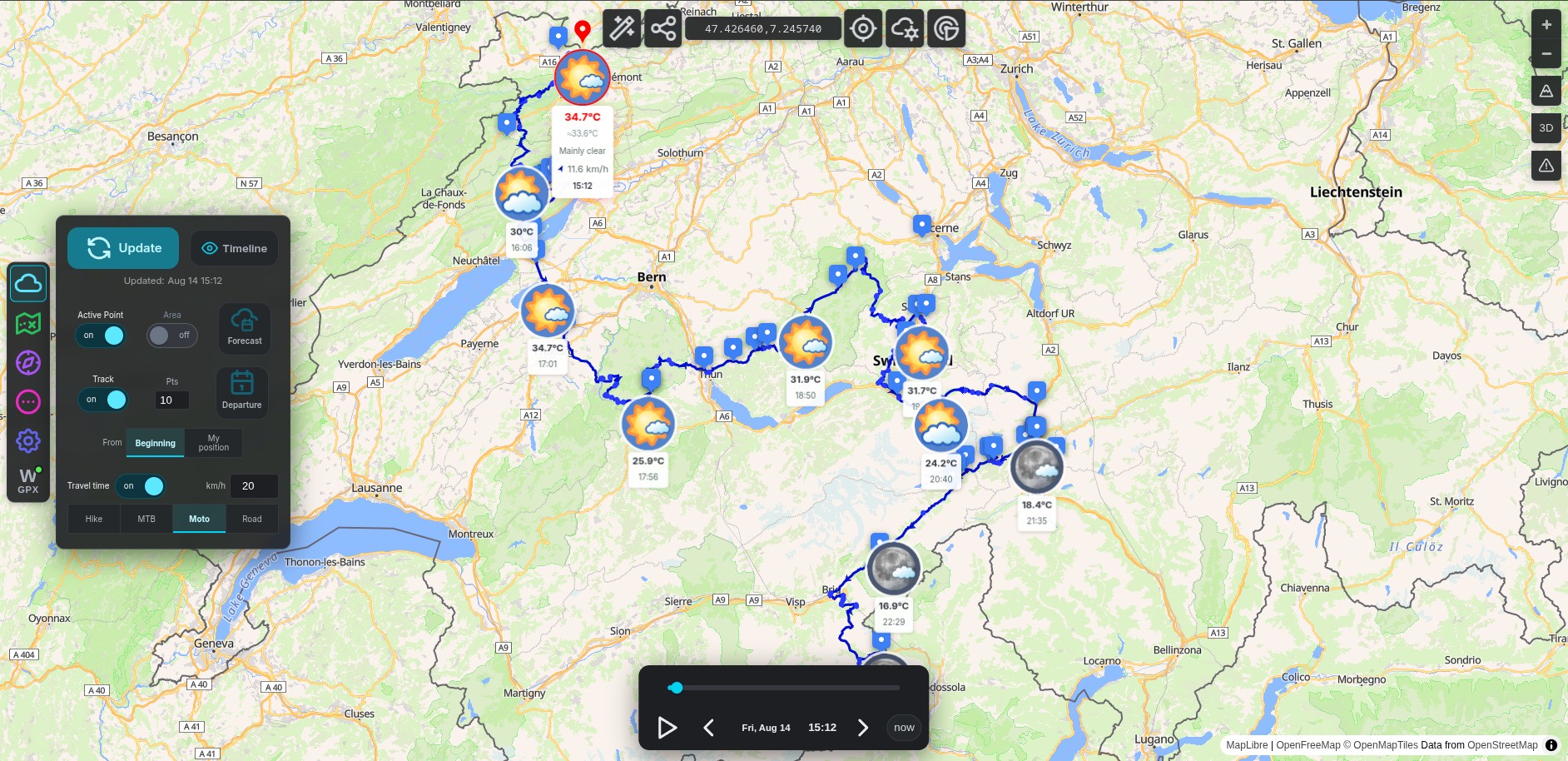 WeatherGPX, weather along the route